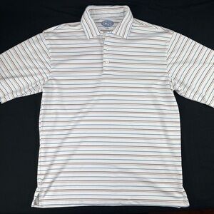 The Rock Sport Polo Mens Medium White Striped Golf Short Sleeve